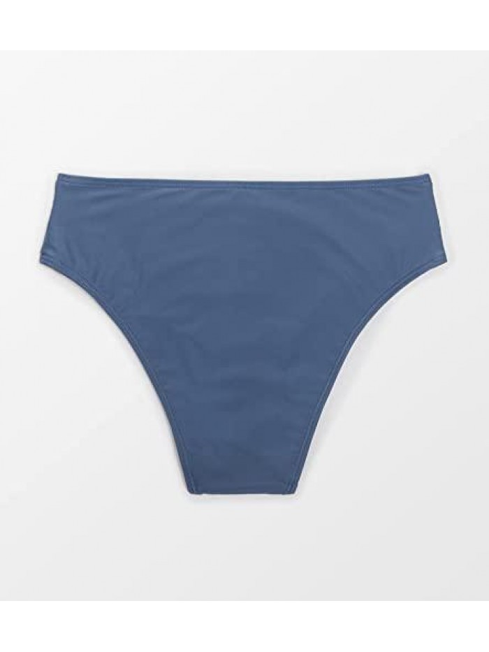 Women's Blue Bikini Bottom Mid Waisted Hipster Bottom 