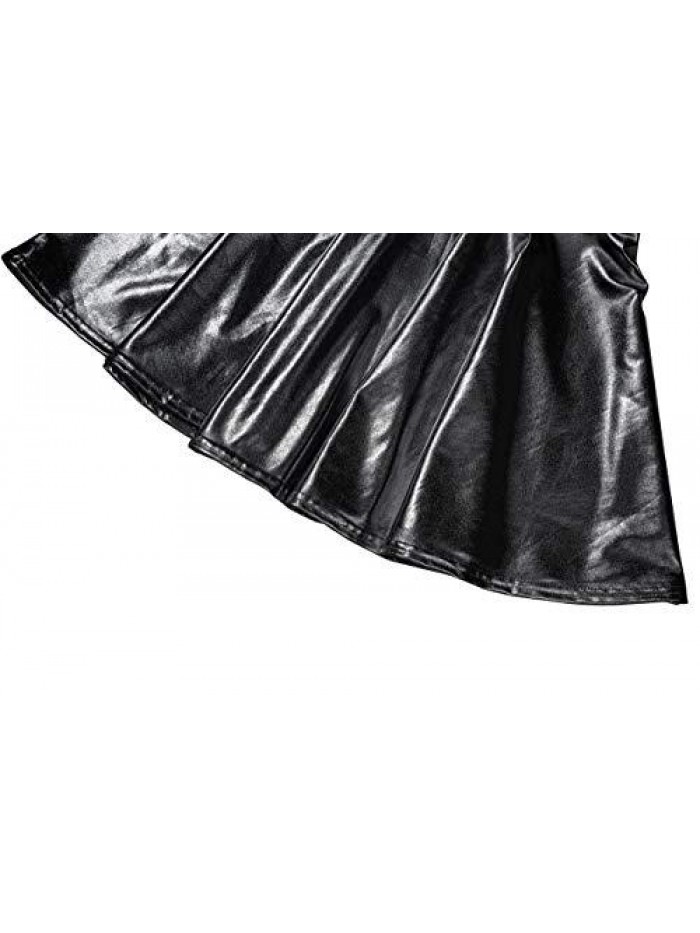 CoCo Women's Shiny Flared Pleated Mini Skater Skirt 