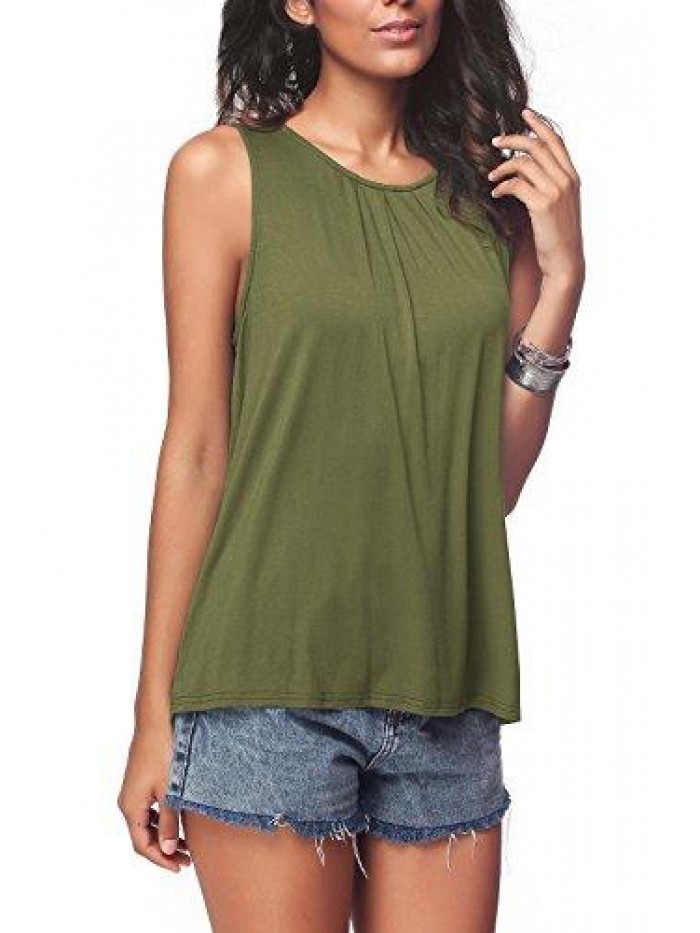 Women's Summer Sleeveless Pleated Back Closure Casual Tank Tops 