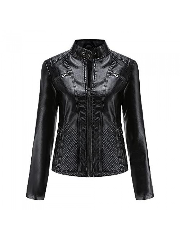 Faux Leather Jacket Women Slim Fit Soft Moto Jacket 