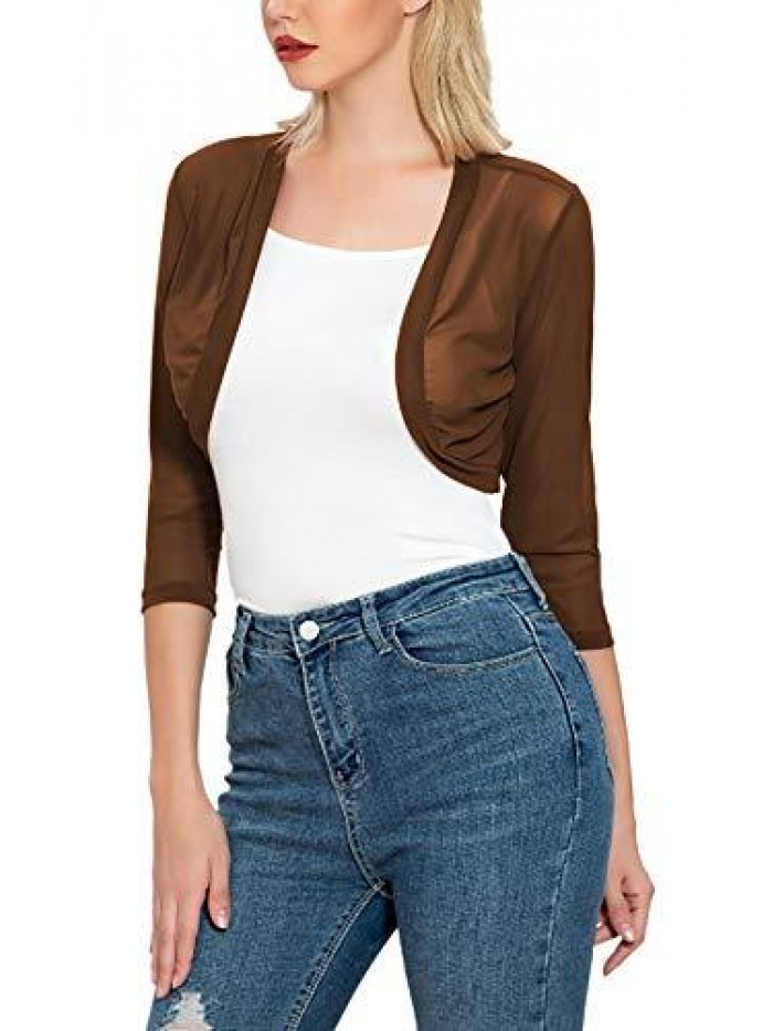 Women's 3/4 Sleeve Shrug Open Front Cardigan Bolero Jacket 