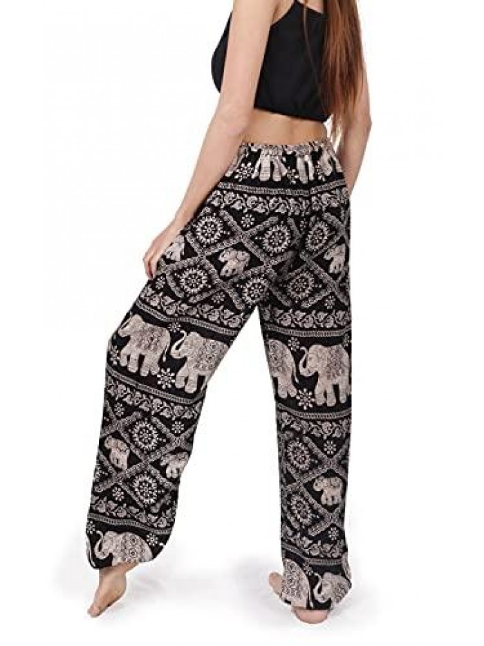 Women's Smocked Waist Harem Hippie Boho Yoga Palazzo Casual Pants 