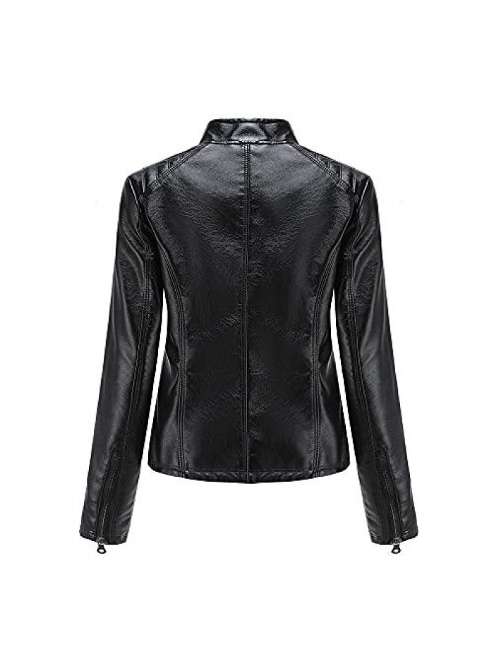 Faux Leather Jacket Women Slim Fit Soft Moto Jacket 