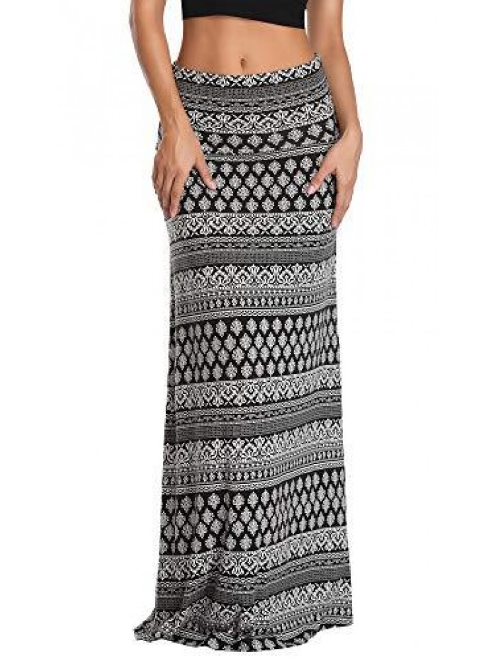 CoCo Women's Stylish Spandex Comfy Fold-Over Flare Long Maxi Skirt 