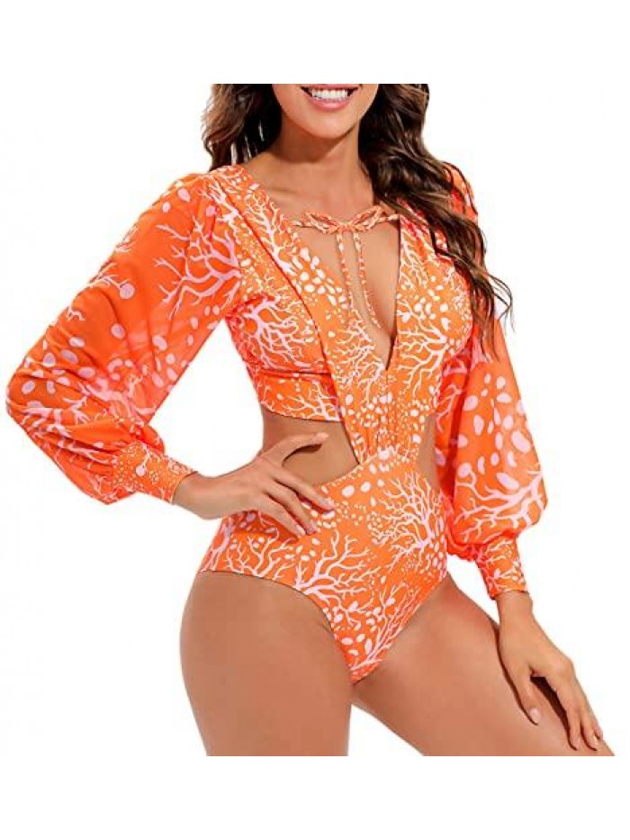 Women's Rashguard Long Sleeve Zip Swimsuit Print Surfing one Piece Swimwear 