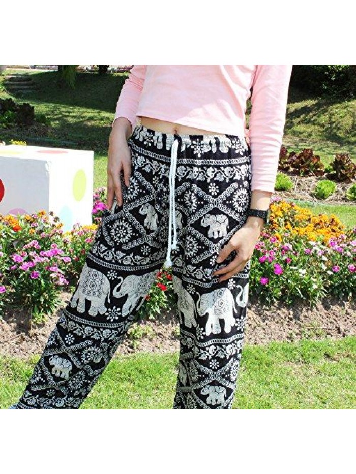 Women's Smocked Waist Harem Hippie Boho Yoga Palazzo Casual Pants 