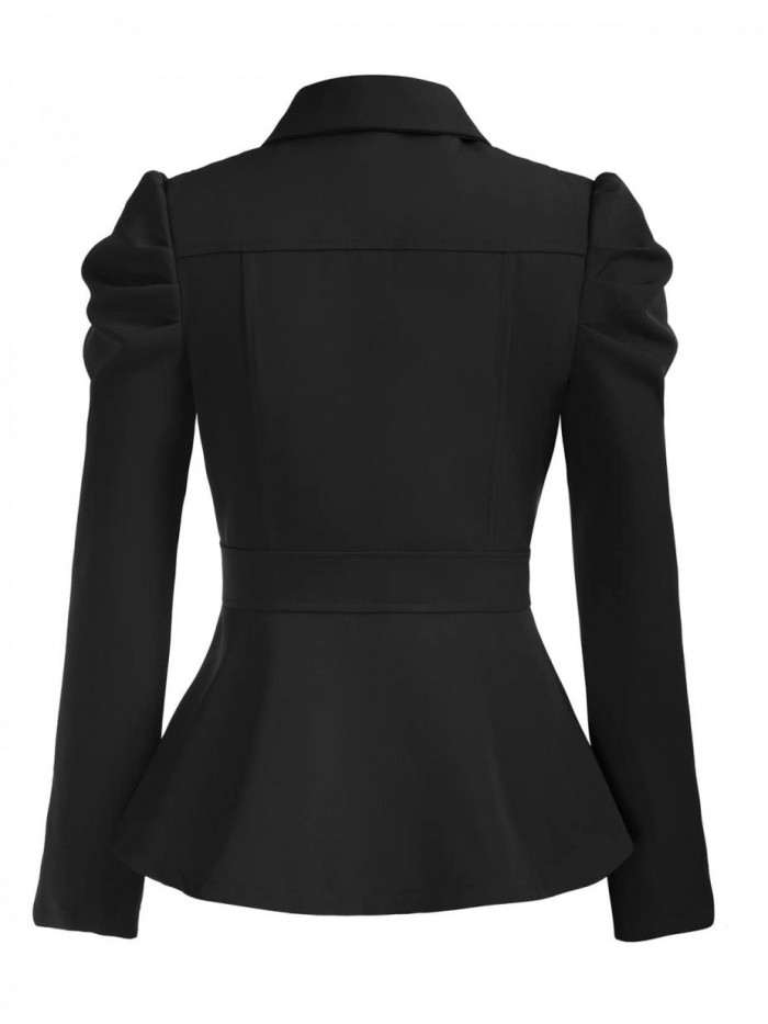 Darkness Women Rerto Victorian Jacket Lapel Collar Peplum Hem Outerwear 