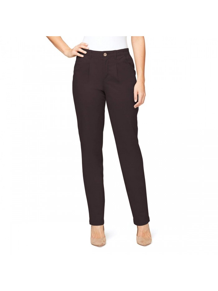 Vanderbilt Women's Rear Elastic High Waist Pleated Chino Pants 