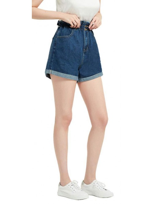 Women's High Waisted Denim Shorts Rolled Blue Jean...