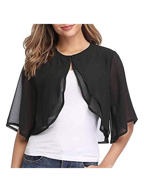 Women's Shrugs Chiffon Short Sleeve Open Front Bol...