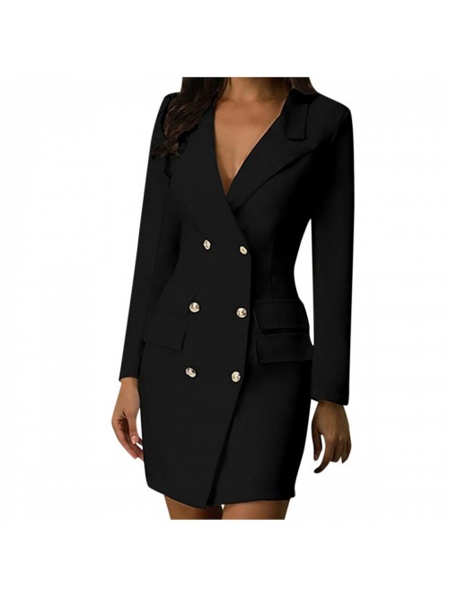 Blazer Dress for Women Bag Hip Solid Elegant Slim ...