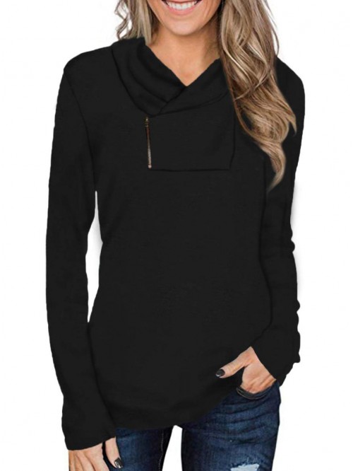 Women's Long Sleeve Pullover Zipper Cowl Neck Tops...