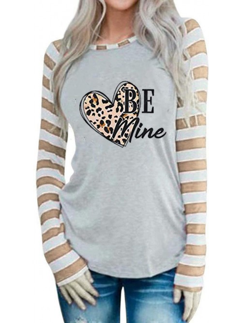 Womens Love Heart T-Shirts Long Raglan Striped Sle...