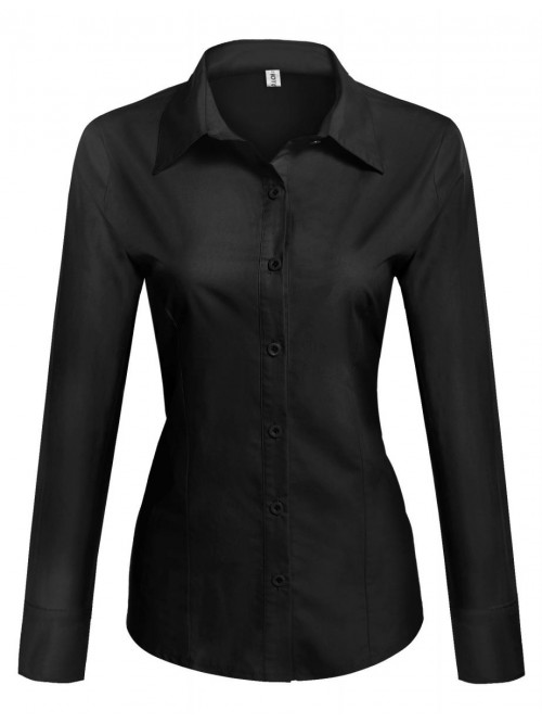 Womens Cotton Basic Button Down Shirt Slim Fit Dre...