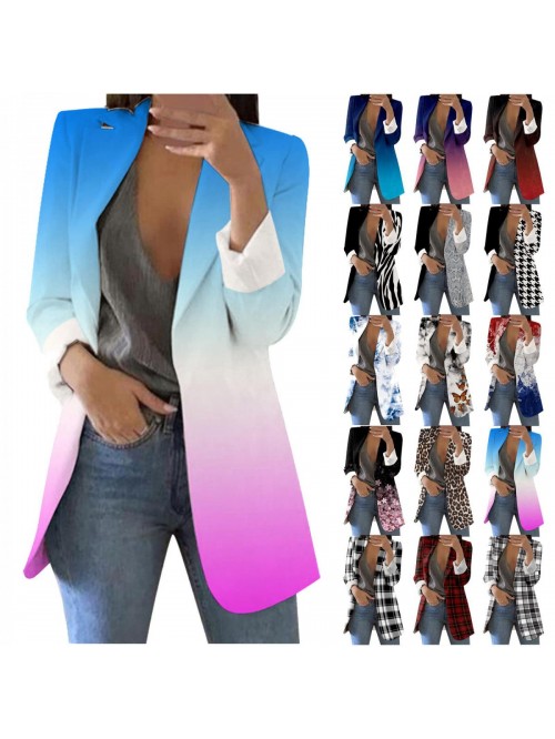 Printed Blazers Coat Cardigan Formal Suit Long Sle...