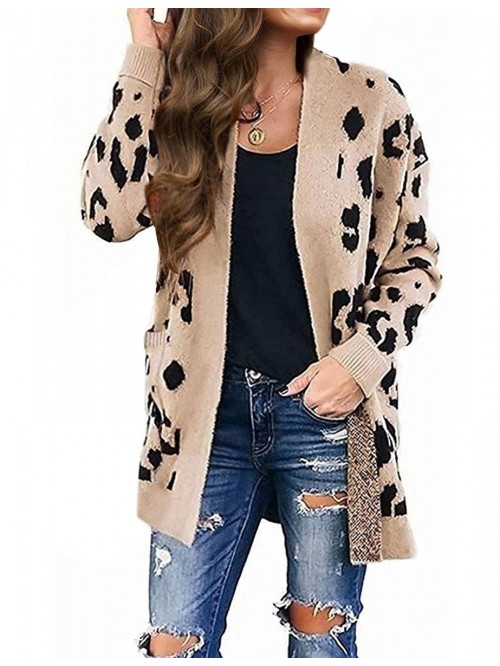 Women's Open Front Leopard Knit Cardigan Sweaters ...