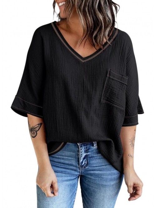 Womens 2022 Spring Summer 3/4 Sleeve V Neck Casual...