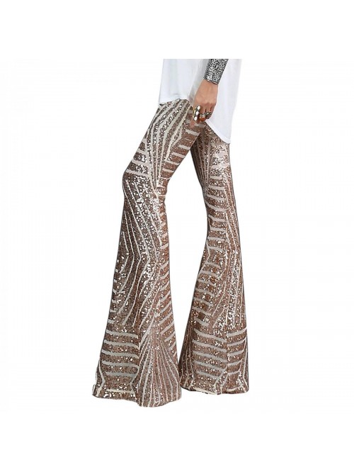 Sequin Bell Bottoms for Women Glitter High Waist W...