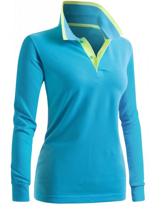 KWTTL0201 Women's Casual Polo 2-Button Long Sleeve...