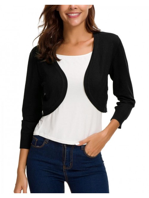 Trendy Bolero Shrug Cropped Cardigan 3/4 Sleeve Op...