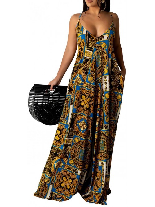 Plus Size Maxi Dresses Casual Deep V-Neck Spaghett...